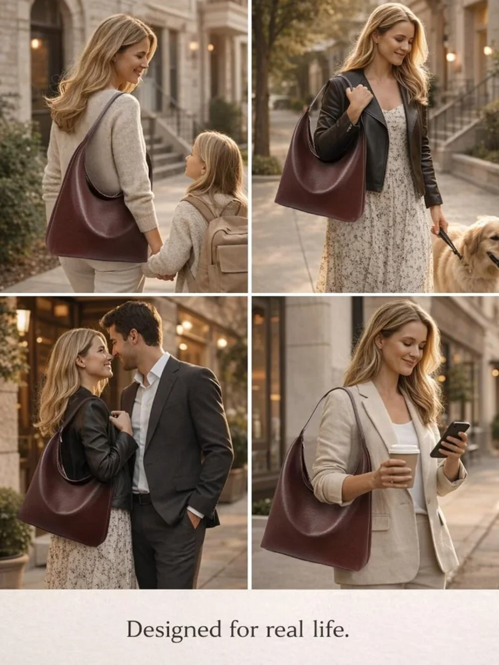 Spacious Vegan Leather Hobo Bag, Soft Shoulder Tote with Zipper & Pockets, Fits